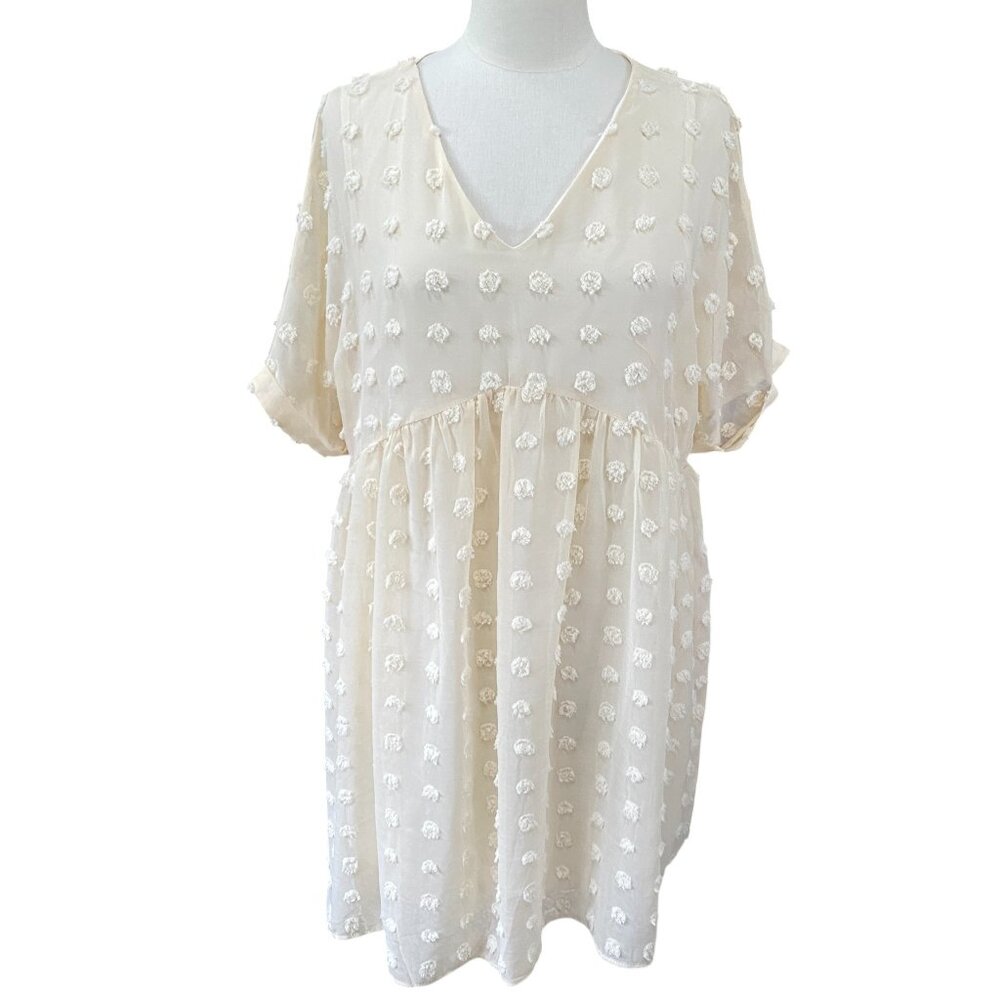 Ecowish Babydoll Swiss Dot Mini Dress Ivory Euro Summer Cottagecore Boho-L - Picture 6 of 16